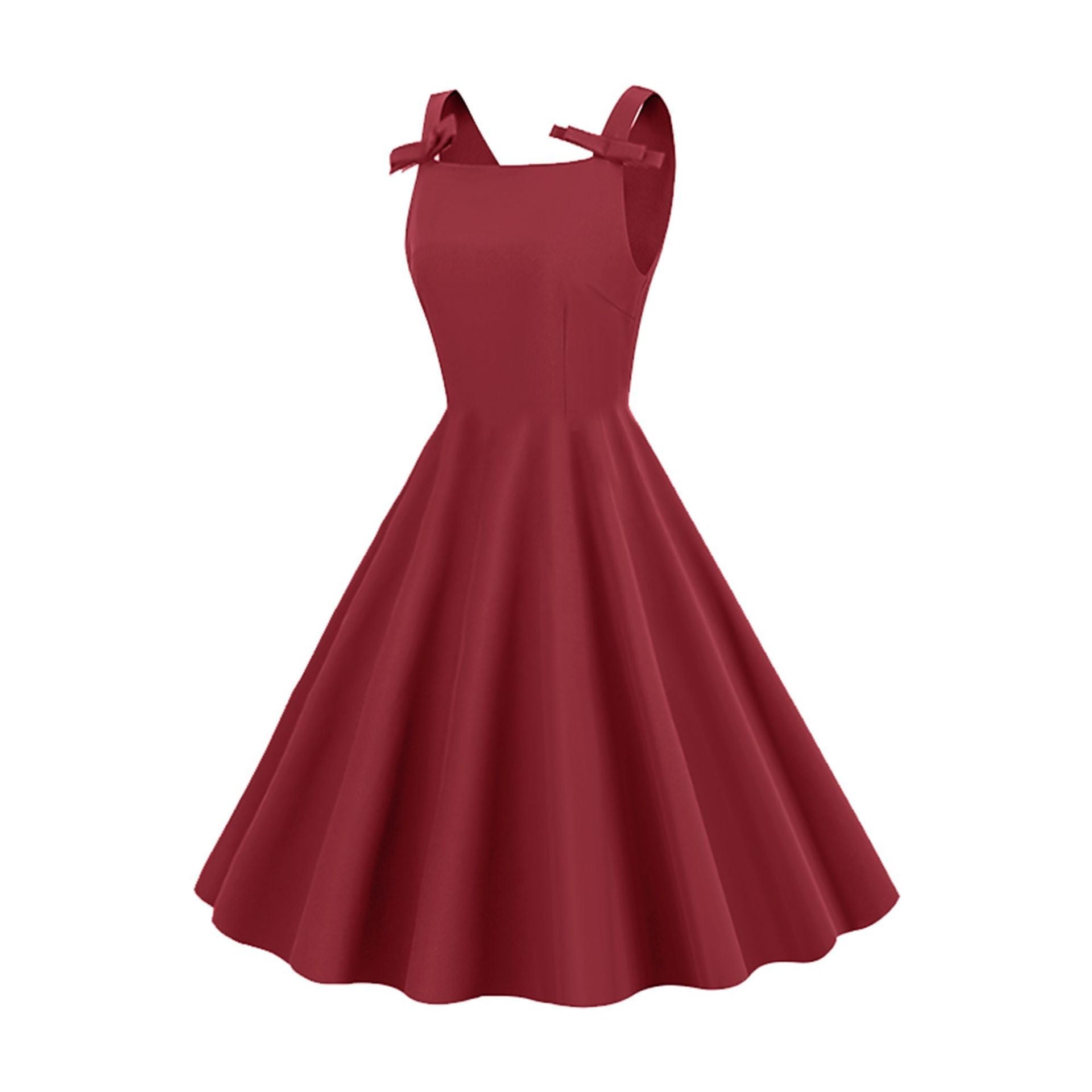 Women 1950S Retro Bow Strap Sleeveless Vintage A Line Swing Dress Red