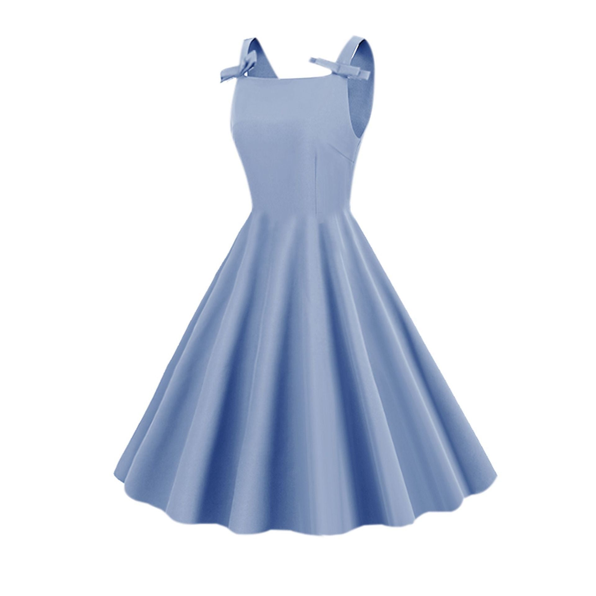Women 1950S Retro Bow Strap Sleeveless Vintage A Line Swing Dress Sky