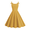 Women 1950S Retro Bow Strap Sleeveless Vintage A Line Swing Dress Yellow