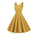 Women 1950S Retro Bow Strap Sleeveless Vintage A Line Swing Dress Yellow
