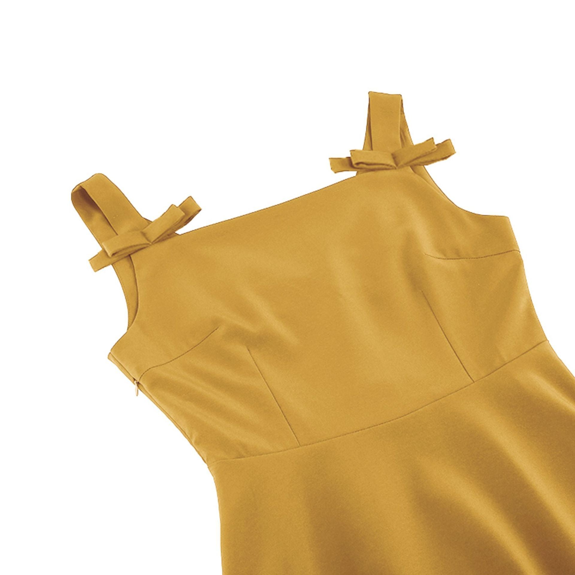 Women 1950S Retro Bow Strap Sleeveless Vintage A Line Swing Dress Yellow