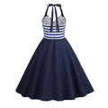 Women 1950S Vintage Dress Spaghetti Straps American Flag Patriotic Dress Blue