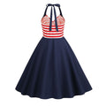 Women 1950S Vintage Dress Spaghetti Straps American Flag Patriotic Dress Red