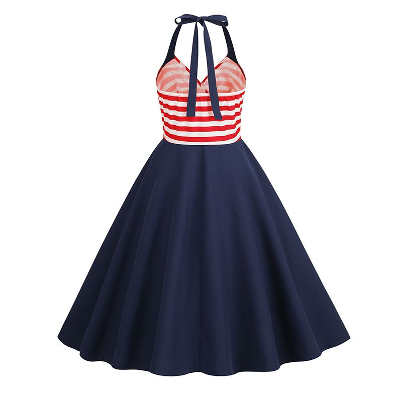 Women 1950S Vintage Dress Spaghetti Straps American Flag Patriotic Dress Red
