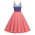 Women 1950S Cocktail Dress Spaghetti Straps American Flag Patriotic Dress Red