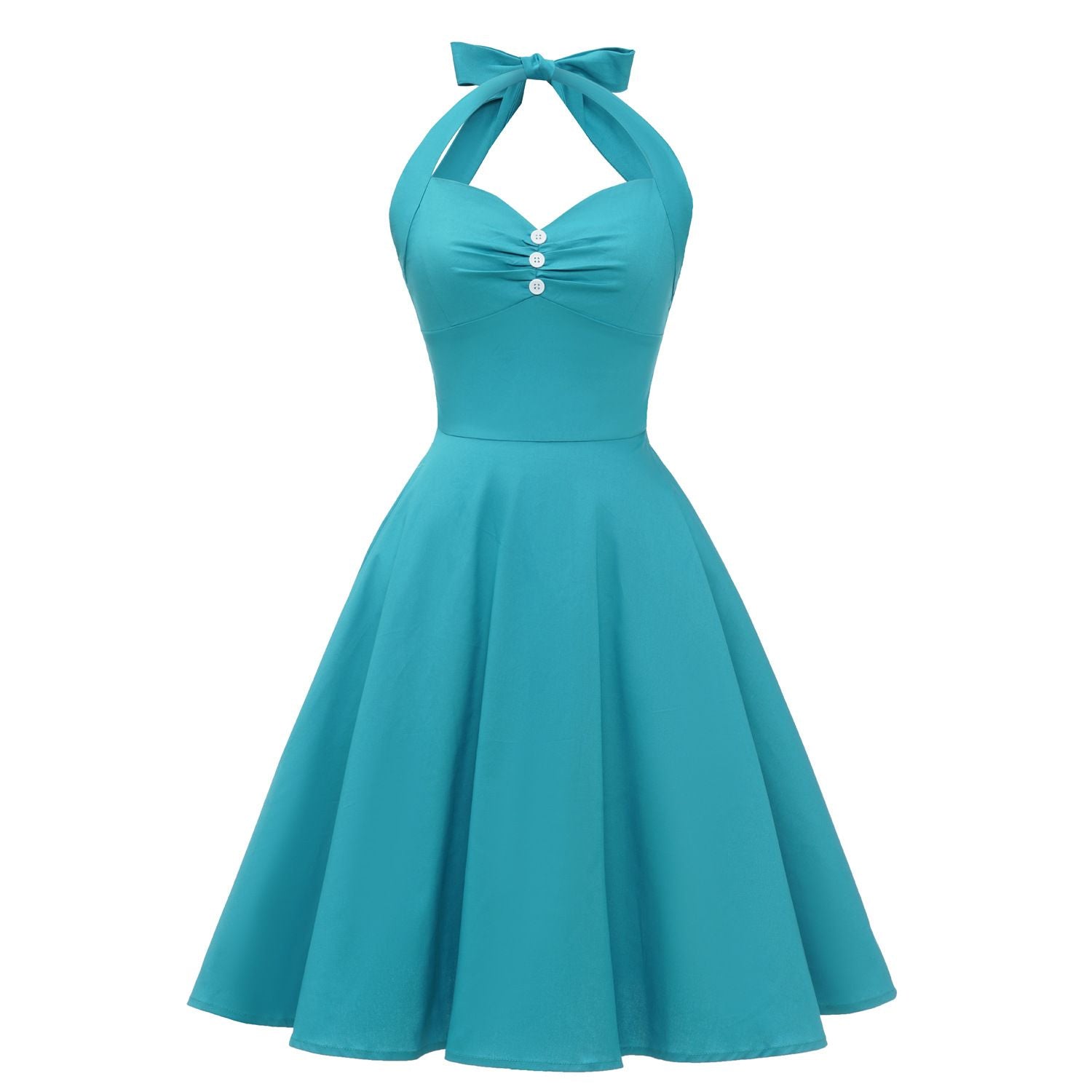 Women 1950s Audrey Hepburn Halter Vintage Retro Pin-up Rockabilly Dress Blue