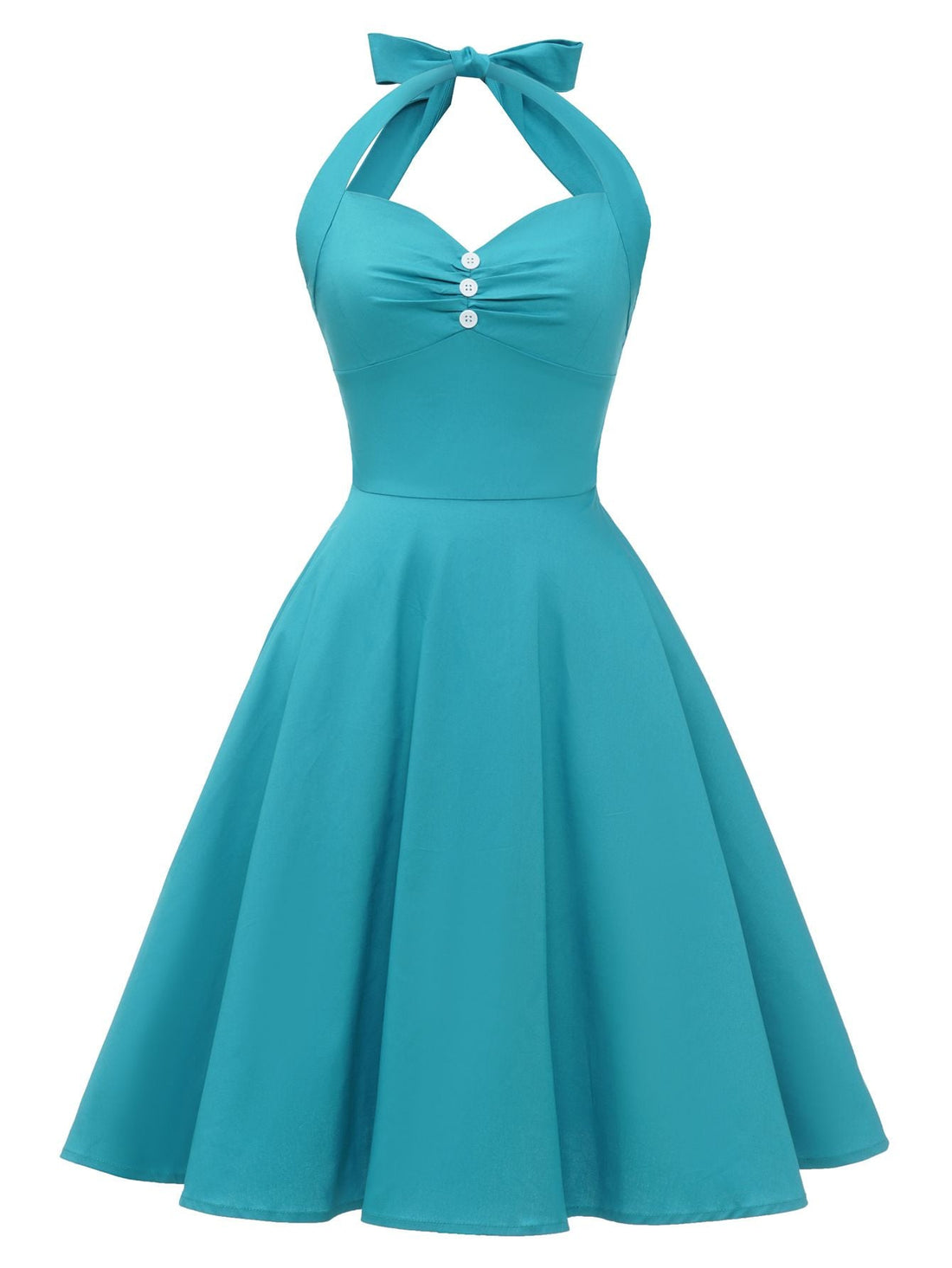 Women 1950s Audrey Hepburn Halter Vintage Retro Pin-up Rockabilly Dress Blue