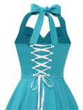 Women 1950s Audrey Hepburn Halter Vintage Retro Pin-up Rockabilly Dress Blue