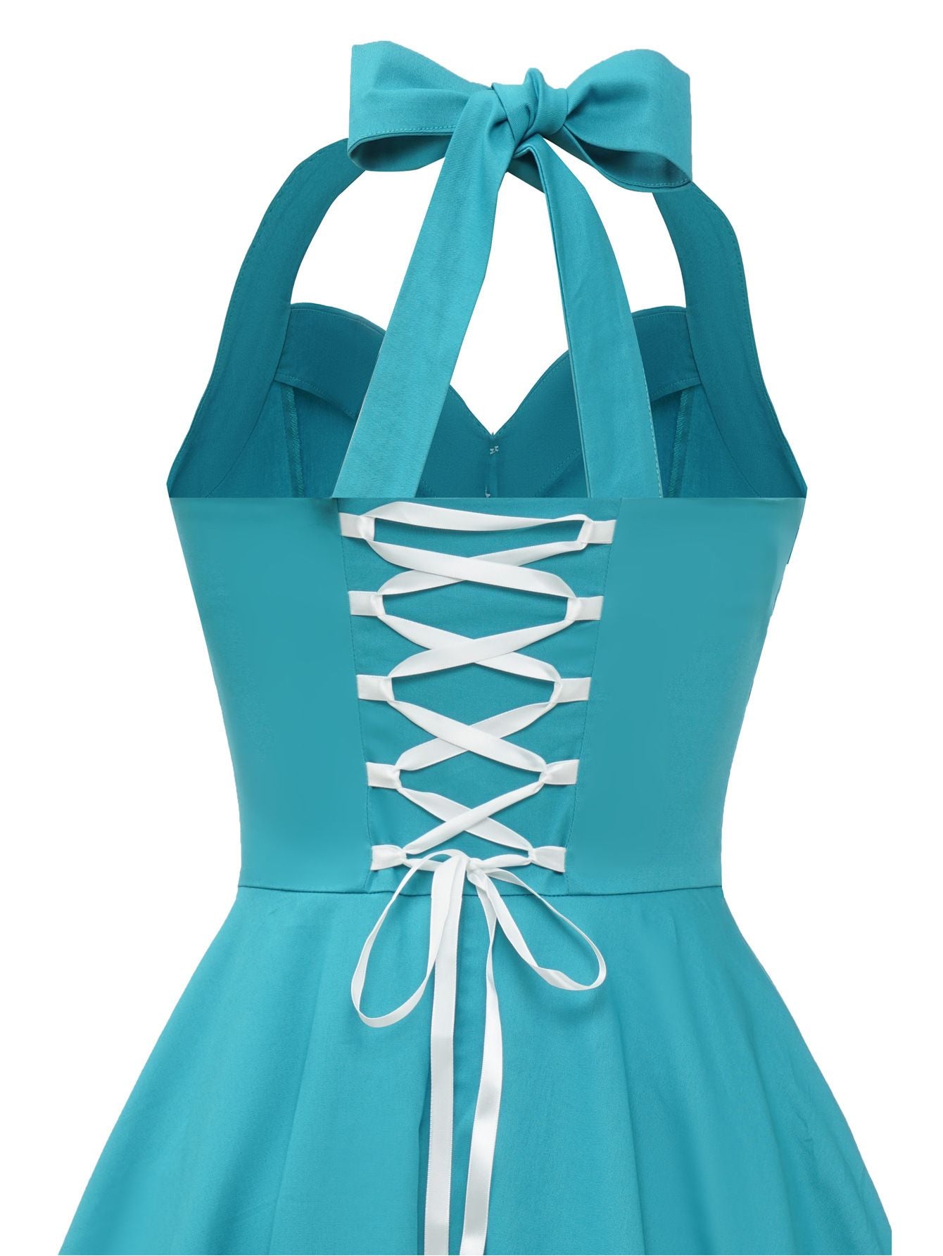 Women 1950s Audrey Hepburn Halter Vintage Retro Pin-up Rockabilly Dress Blue