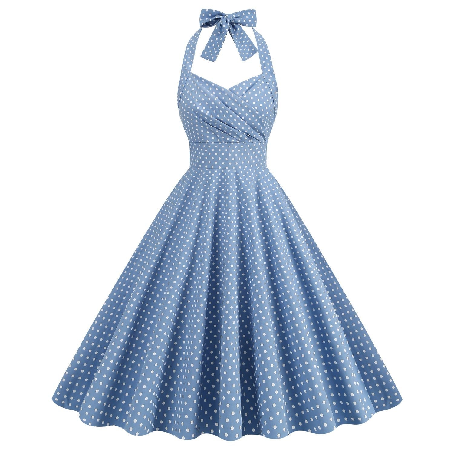 Women 1950s Halter Polka Dot Halter Cocktail Swing Pinup Dresses Blue