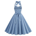 Women 1950s Halter Polka Dot Halter Cocktail Swing Pinup Dresses Blue