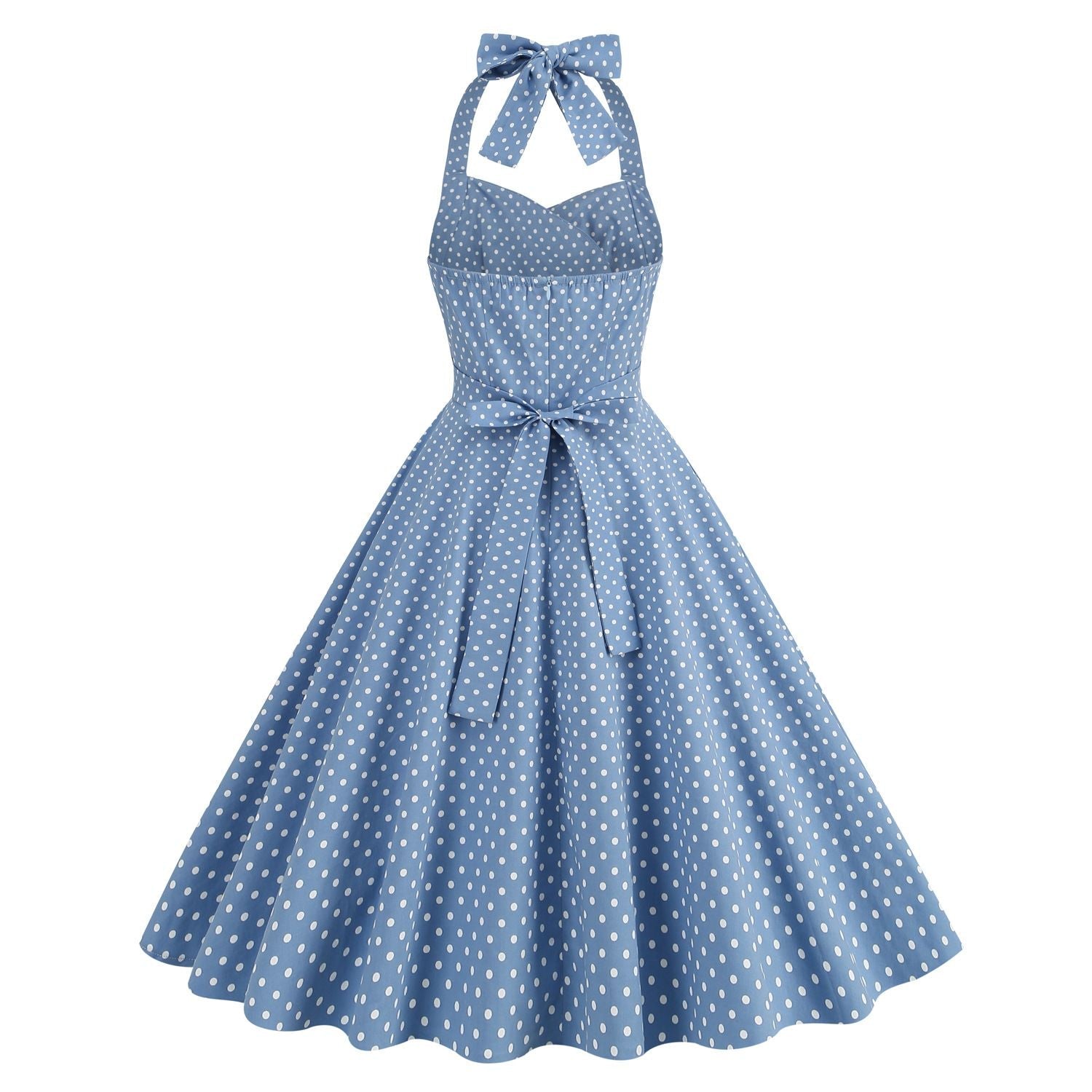 Women 1950s Halter Polka Dot Halter Cocktail Swing Pinup Dresses Blue