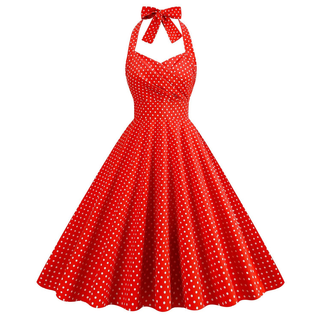 Women 1950s Halter Polka Dot Halter Cocktail Swing Pinup Dresses Red