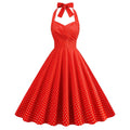 Women 1950s Halter Polka Dot Halter Cocktail Swing Pinup Dresses Red