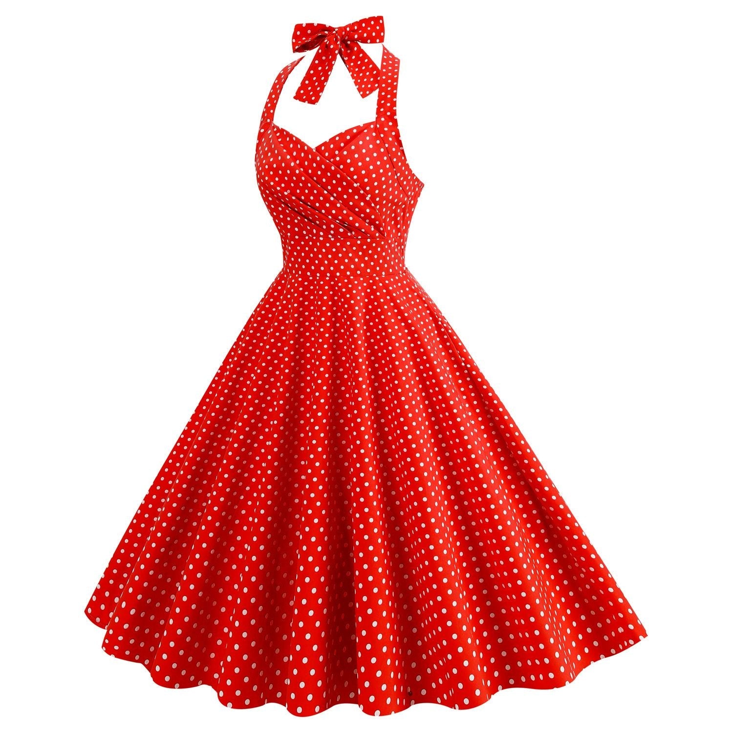 Women 1950s Halter Polka Dot Halter Cocktail Swing Pinup Dresses Red