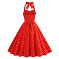 Women 1950s Halter Polka Dot Halter Cocktail Swing Pinup Dresses Red