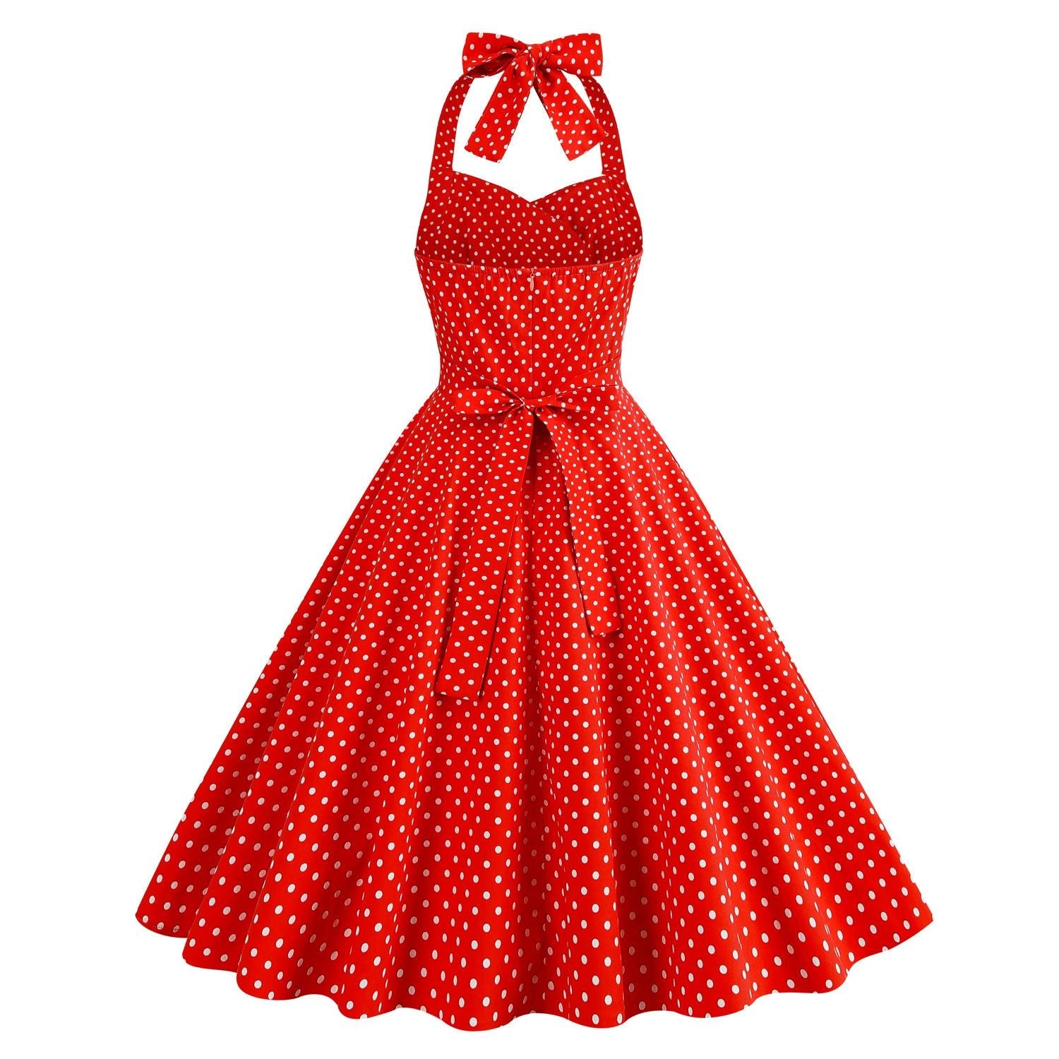 Women 1950s Halter Polka Dot Halter Cocktail Swing Pinup Dresses Red