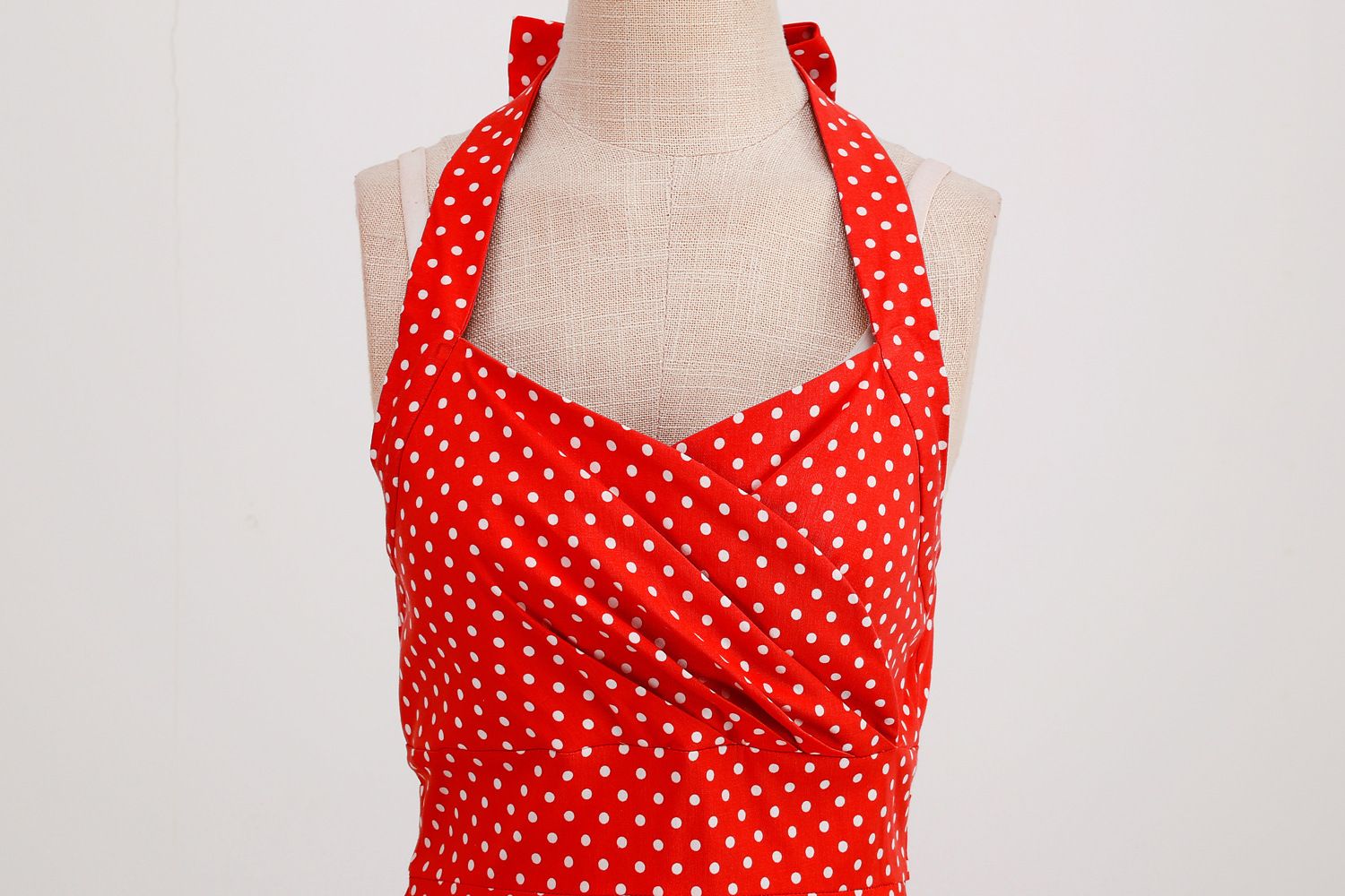 Women 1950s Halter Polka Dot Halter Cocktail Swing Pinup Dresses Red