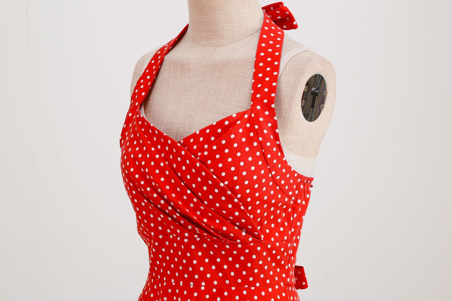 Women 1950s Halter Polka Dot Halter Cocktail Swing Pinup Dresses Red