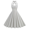 Women 1950s Halter Polka Dot Halter Cocktail Swing Pinup Dresses White