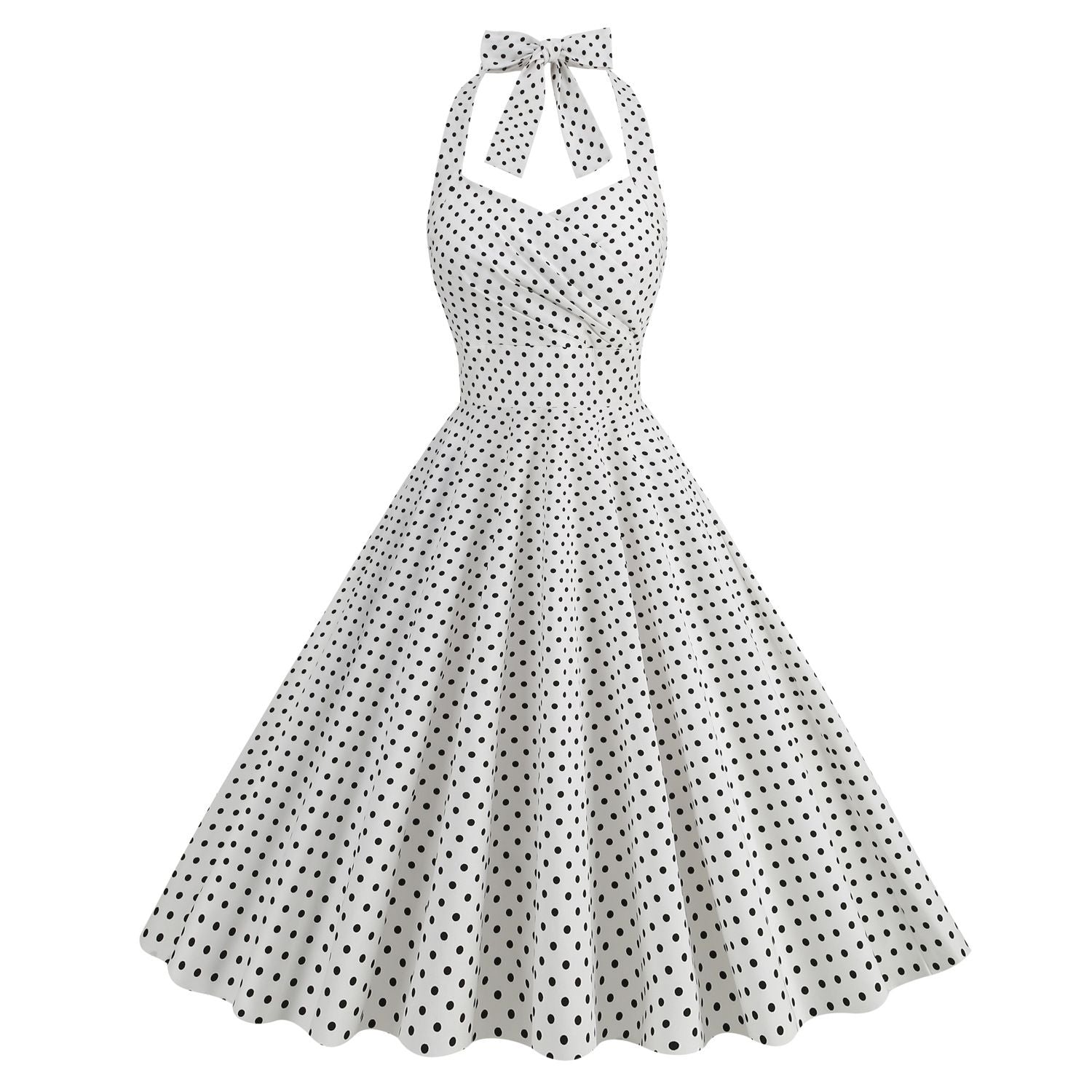 Women 1950s Halter Polka Dot Halter Cocktail Swing Pinup Dresses White