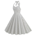Women 1950s Halter Polka Dot Halter Cocktail Swing Pinup Dresses White