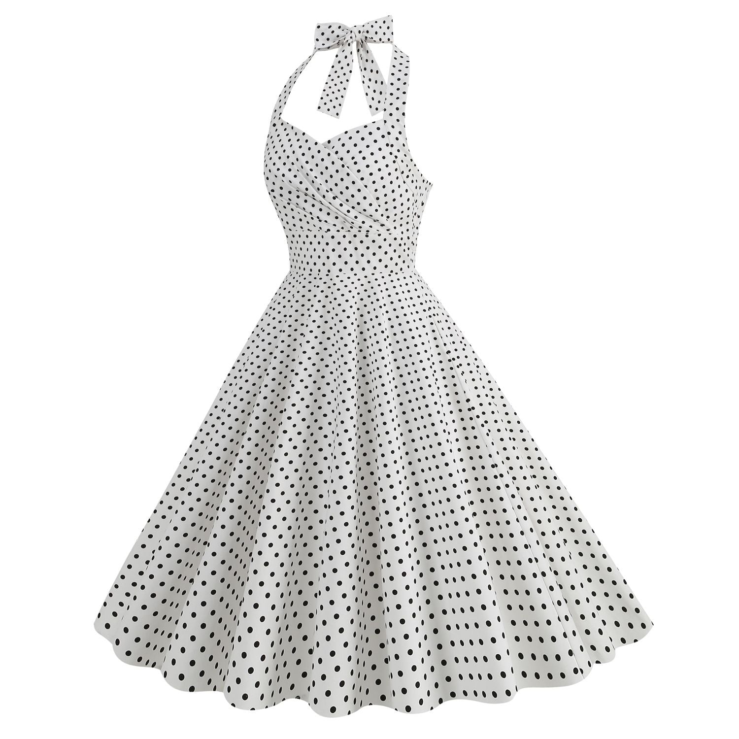 Women 1950s Halter Polka Dot Halter Cocktail Swing Pinup Dresses White