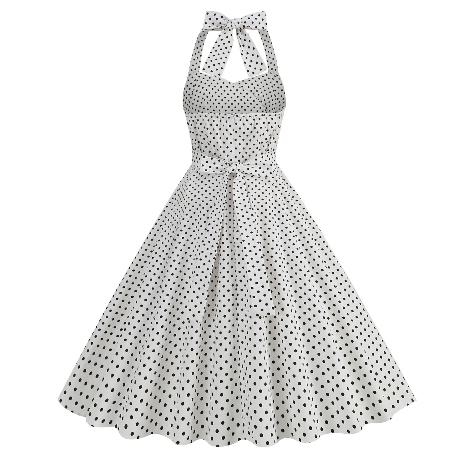 Women 1950s Halter Polka Dot Halter Cocktail Swing Pinup Dresses White
