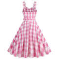 Women 1950s Plaid Halter Vintage Pink Rockabilly Pin Up Dress