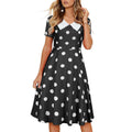 Women 1950s Polka Dot Cocktail Swing Dress Audrey Hepburn Rockabilly Dress Black