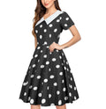 Women 1950s Polka Dot Cocktail Swing Dress Audrey Hepburn Rockabilly Dress Black