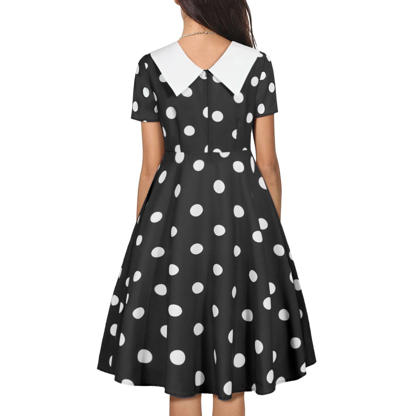Women 1950s Polka Dot Cocktail Swing Dress Audrey Hepburn Rockabilly Dress Black