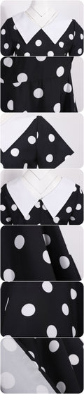 Women 1950s Polka Dot Cocktail Swing Dress Audrey Hepburn Rockabilly Dress Black