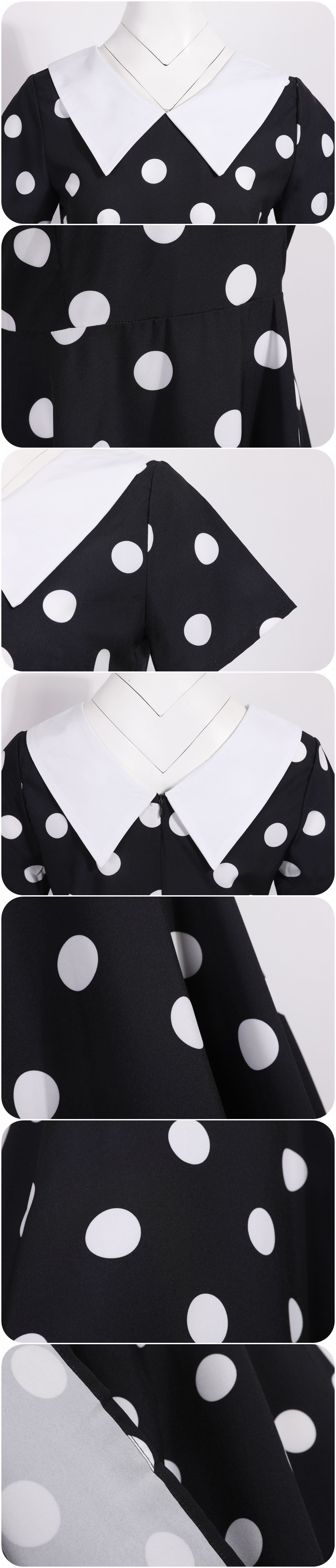 Women 1950s Polka Dot Cocktail Swing Dress Audrey Hepburn Rockabilly Dress Black