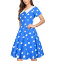 Women 1950s Polka Dot Cocktail Swing Dress Audrey Hepburn Rockabilly Dress Blue