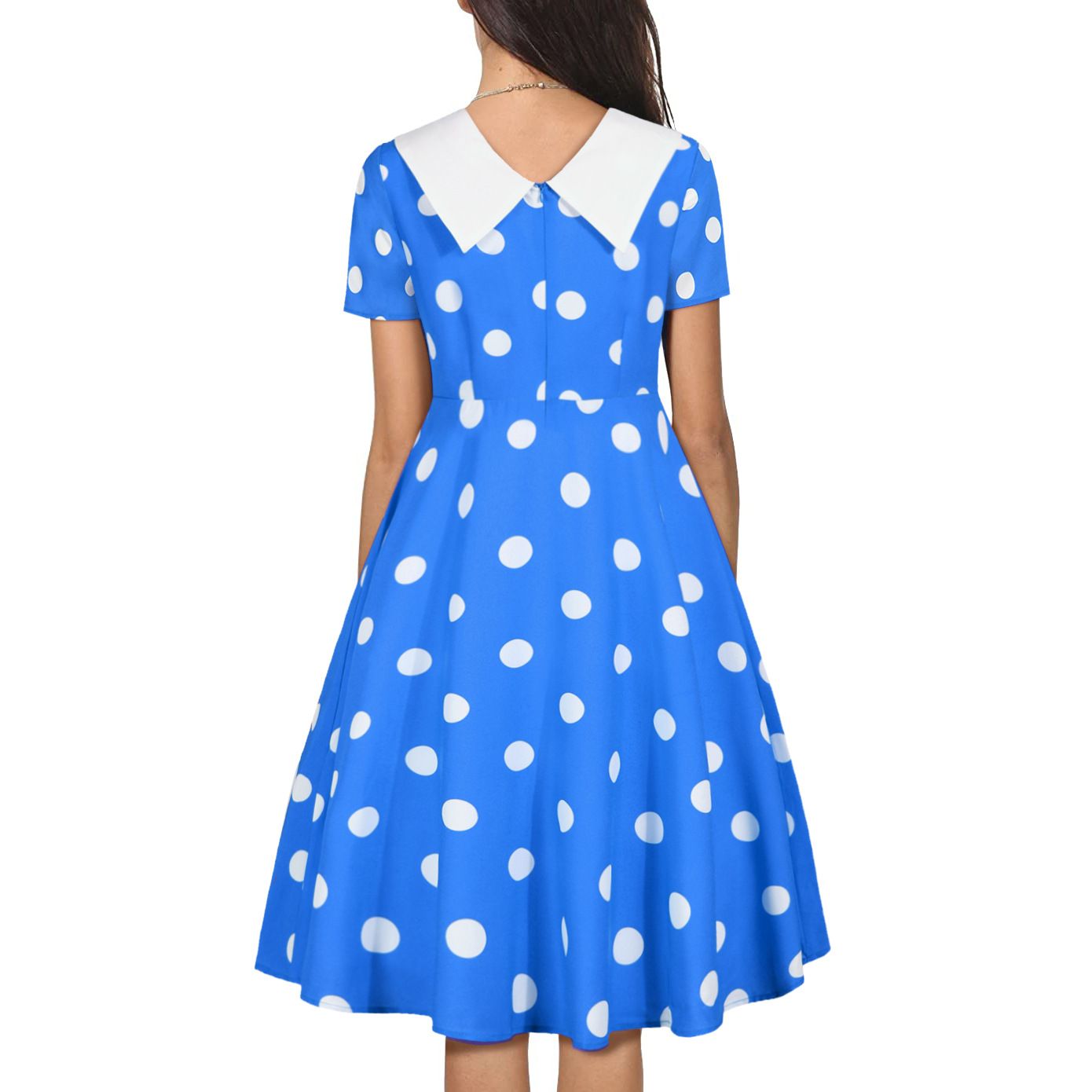 Women 1950s Polka Dot Cocktail Swing Dress Audrey Hepburn Rockabilly Dress Blue