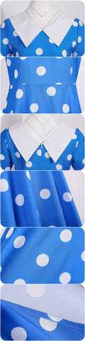 Women 1950s Polka Dot Cocktail Swing Dress Audrey Hepburn Rockabilly Dress Blue