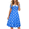 Women 1950s Polka Dot Cocktail Swing Dress Audrey Hepburn Rockabilly Dress Blue