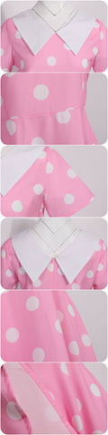 Women 1950s Polka Dot Cocktail Swing Dress Audrey Hepburn Rockabilly Dress Pink