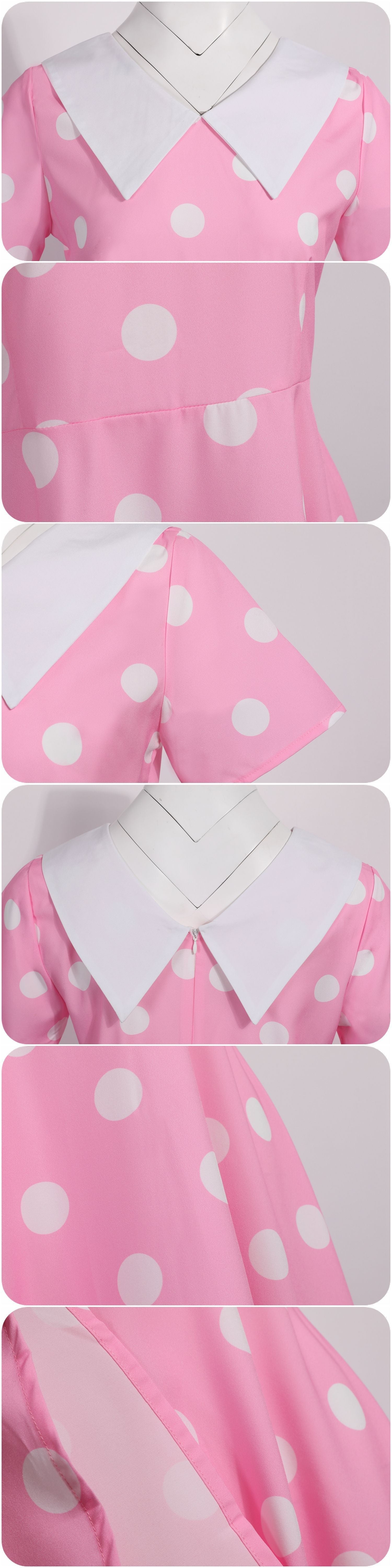 Women 1950s Polka Dot Cocktail Swing Dress Audrey Hepburn Rockabilly Dress Pink
