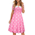 Women 1950s Polka Dot Cocktail Swing Dress Audrey Hepburn Rockabilly Dress Pink