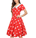 Women 1950s Polka Dot Cocktail Swing Dress Audrey Hepburn Rockabilly Dress Red