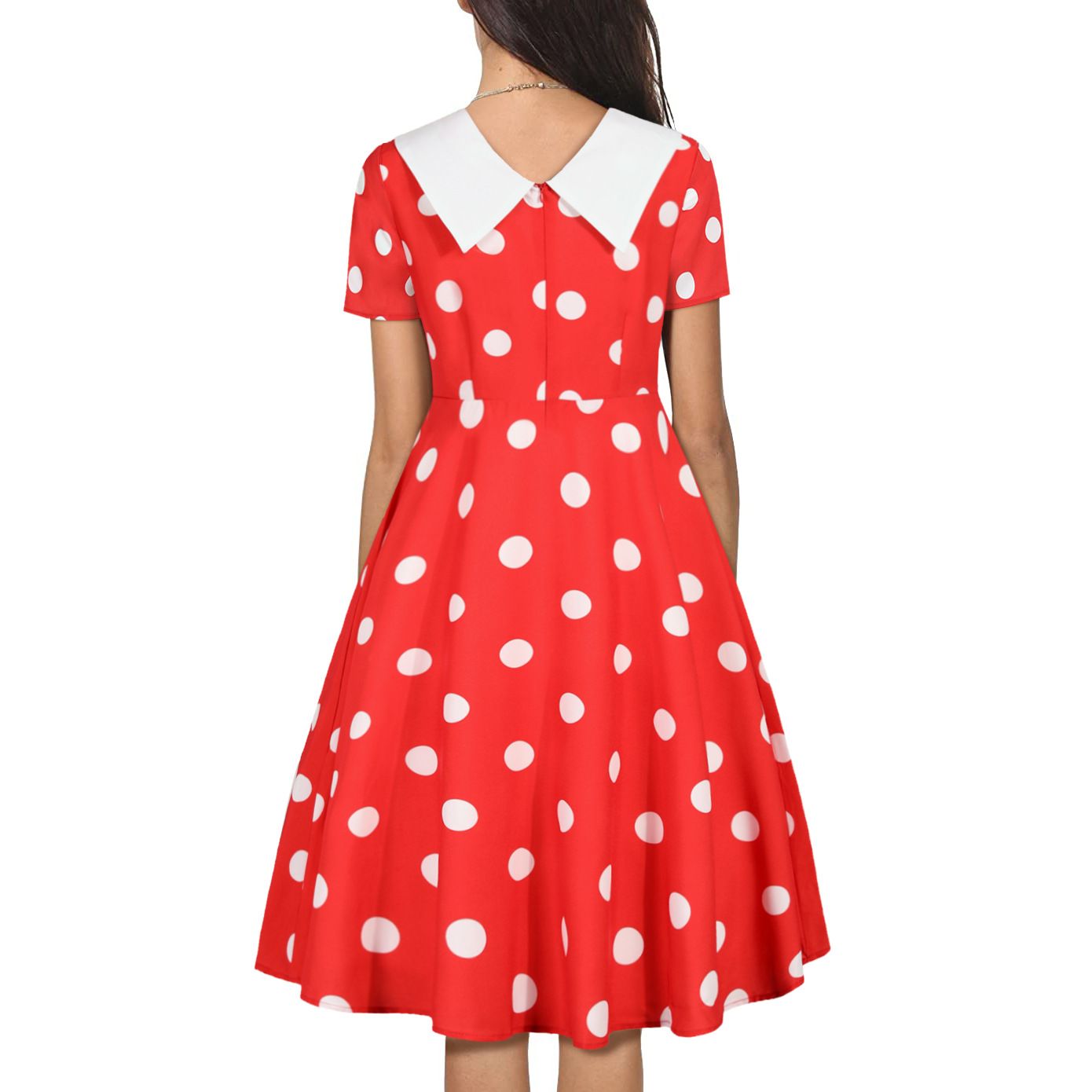 Women 1950s Polka Dot Cocktail Swing Dress Audrey Hepburn Rockabilly Dress Red