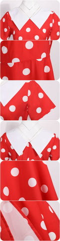 Women 1950s Polka Dot Cocktail Swing Dress Audrey Hepburn Rockabilly Dress Red