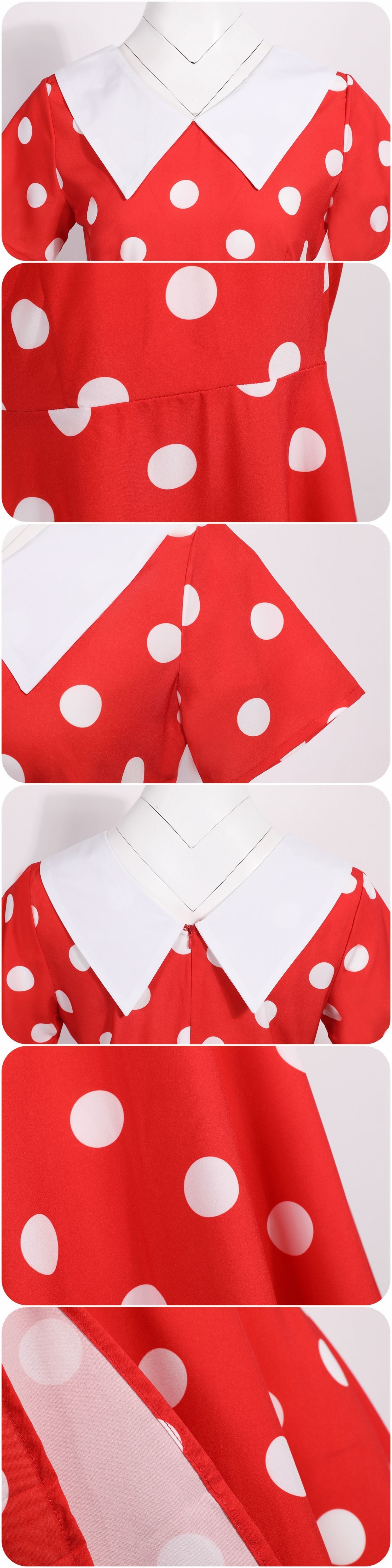 Women 1950s Polka Dot Cocktail Swing Dress Audrey Hepburn Rockabilly Dress Red
