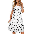 Women 1950s Polka Dot Cocktail Swing Dress Audrey Hepburn Rockabilly Dress White
