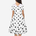 Women 1950s Polka Dot Cocktail Swing Dress Audrey Hepburn Rockabilly Dress White