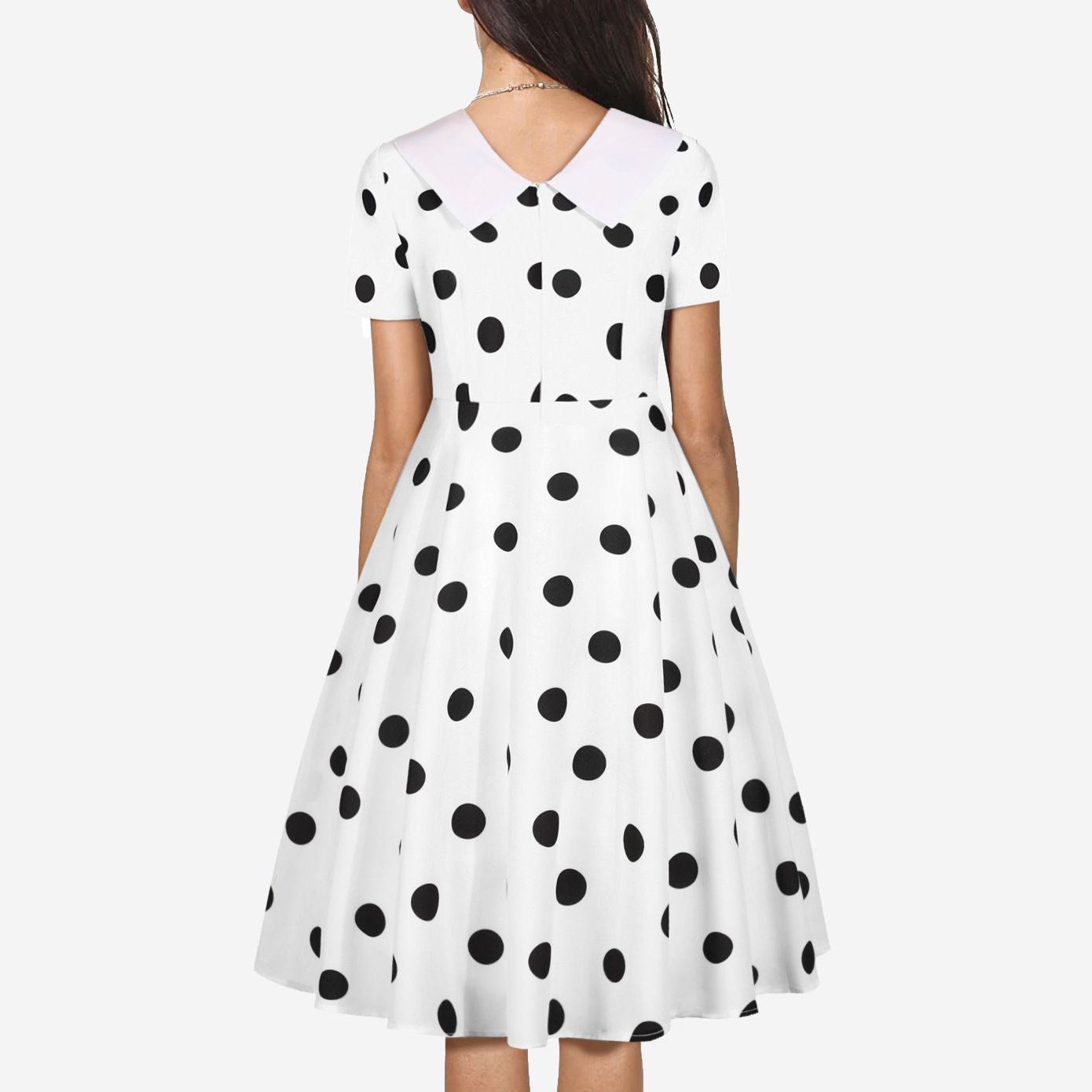 Women 1950s Polka Dot Cocktail Swing Dress Audrey Hepburn Rockabilly Dress White