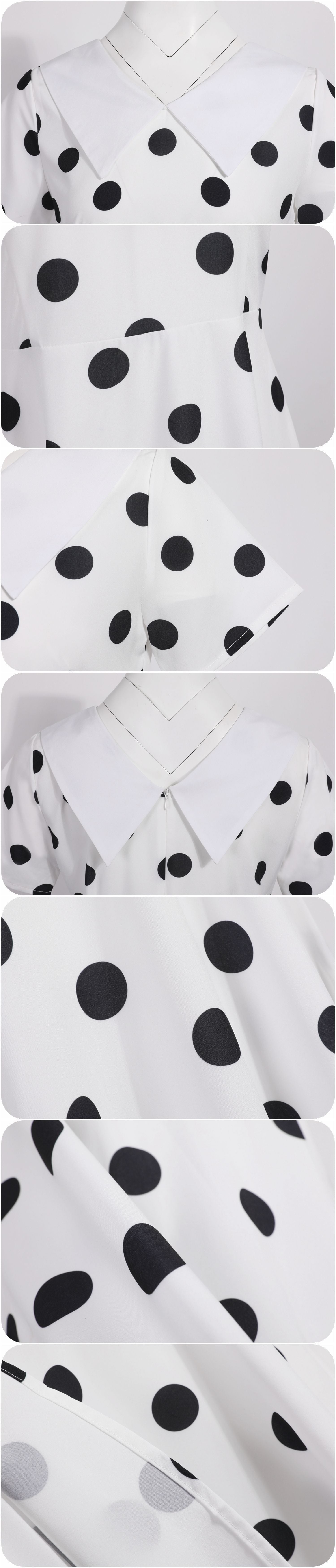 Women 1950s Polka Dot Cocktail Swing Dress Audrey Hepburn Rockabilly Dress White