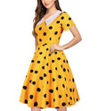 Women 1950s Polka Dot Cocktail Swing Dress Audrey Hepburn Rockabilly Dress Yellow